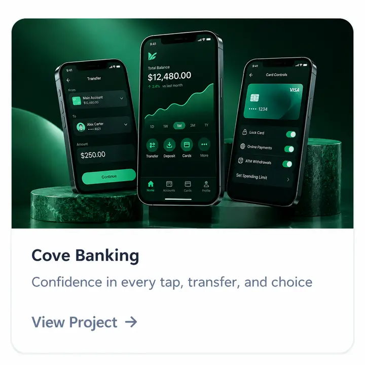 Cove Banking project card — Secure customer portal for account and billing