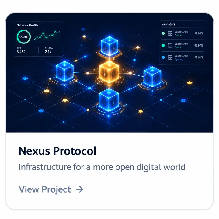Nexus Protocol project card — Staking, swaps, and liquidity pools