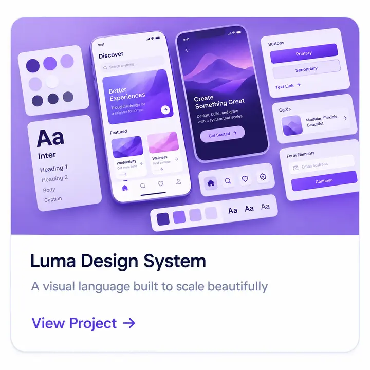 Luma System project card — Logo, palette, and UI components in one design system