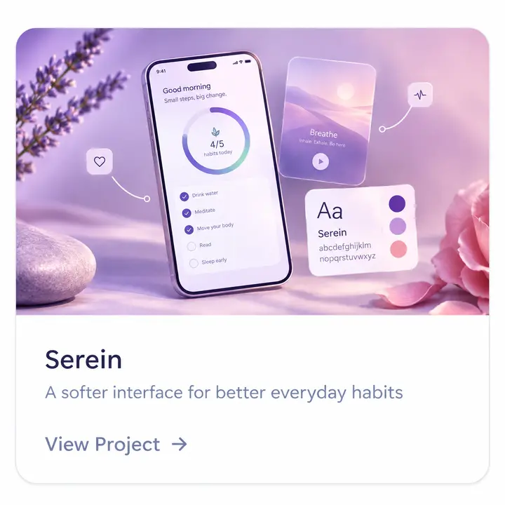 Serein App project card — Polished mobile screens ready for development