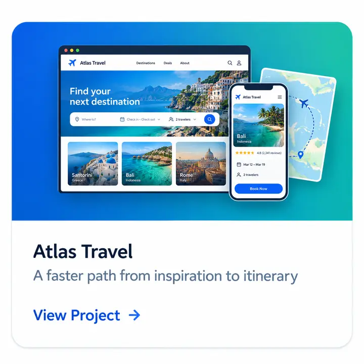 Atlas Travel project card — Full-stack booking experience built to convert