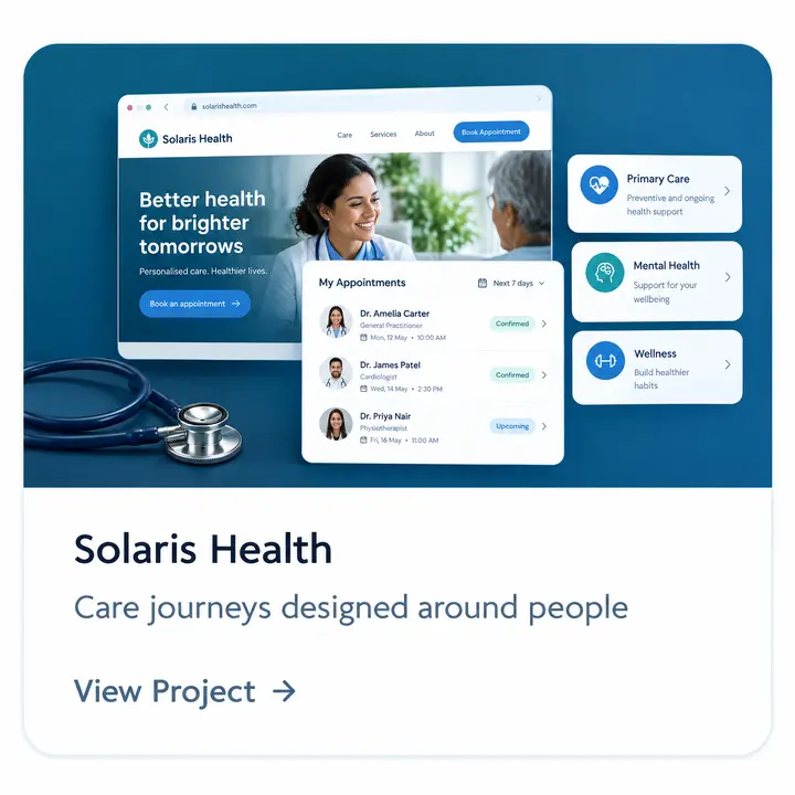 Solaris Health project card — Trust-first marketing site for a healthcare brand