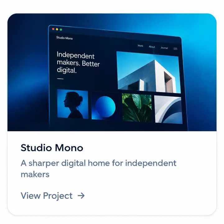 Studio Mono project card — Clean, minimal showcase site for a design studio